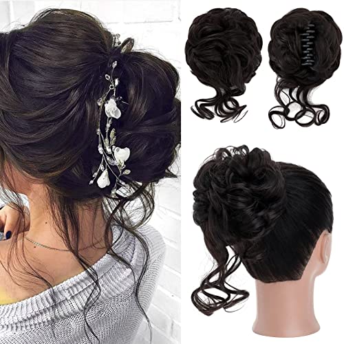 Clip Unordentliche Duttstücke, zerzauste Hochsteckfrisuren, Chignon, gelockte, gewellte Haargummis, synthetische Pferdeschwanz-Verlängerungen für Damen, Dunkelblond und Bleichblond von EZVFIRPDFZ