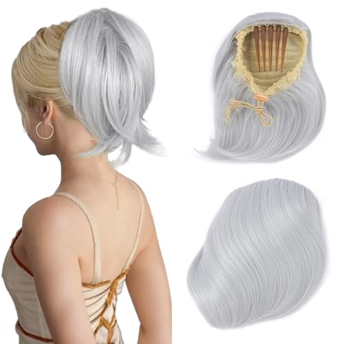 Dutt-Extensions mit Kordelzug, glattes Hepburn-Haargummi für Damen, 15,2 cm, kurzer Pferdeschwanz, Kunsthaarteil, Hochsteckfrisur, gefälscht, Sandblond, gebleichtes Blond Dutt-Extensions mit Kordelzug, glattes Hepburn-Haargummi für Damen, 15,2 cm, kurzer Pferdeschwanz, Kunsthaarteil, Hochsteckfrisur, gefälscht, Sandblond, gebleichtes Blond von EZVFIRPDFZ