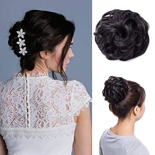 Dutt-Haarverlängerung, gelockt, unordentliche Dutt, dicke Stücke für Damen, Hochsteckfrisur, Donut-Chignons, Stücke, Dunkelbraun von EZVFIRPDFZ