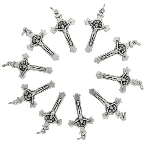 EZVFIRPDFZ 10 St. Benedikt Rosenkranz-Kruzifix-Anhänger, 3,8 cm, hergestellt in Italien, 10 Stück von EZVFIRPDFZ