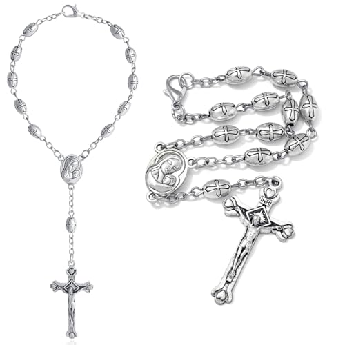 EZVFIRPDFZ 2 Stück Holz-Rosenkranz für Herren, handgefertigter Holz-Rosenkranz mit St. Benedikt-Medaille und Kruzifix, Rosenkränze mit Samtbeutel, katholischer Rosenkranz von EZVFIRPDFZ