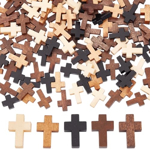 EZVFIRPDFZ 200 Stück 1,4 cm große Holz-Kreuz-Charm-Anhänger, Mini-Kreuz-Anhänger, natürliches Holz, kleine Kreuz-Charms, Großpackung für Partygeschenke, Ostern, Rosenkranz, Halskette von EZVFIRPDFZ