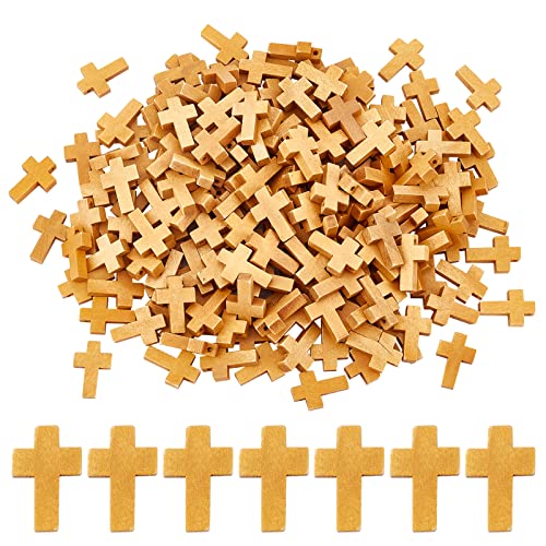 EZVFIRPDFZ 200 Stück 1,4 cm große Holz-Kreuz-Charm-Anhänger, Mini-Kreuz-Anhänger, natürliches Holz, kleine Kreuz-Charms, Großpackung für Partygeschenke, Ostern, Rosenkranz, Halskette von EZVFIRPDFZ