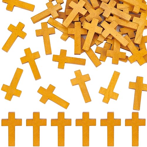 EZVFIRPDFZ 200 Stück 1,4 cm große Holz-Kreuz-Charm-Anhänger, Mini-Kreuz-Anhänger, natürliches Holz, kleine Kreuz-Charms, Großpackung für Partygeschenke, Ostern, Rosenkranz, Halskette von EZVFIRPDFZ