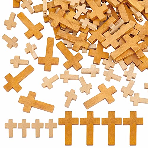 EZVFIRPDFZ 200 Stück 1,4 cm große Holz-Kreuz-Charm-Anhänger, Mini-Kreuz-Anhänger, natürliches Holz, kleine Kreuz-Charms, Großpackung für Partygeschenke, Ostern, Rosenkranz, Halskette von EZVFIRPDFZ