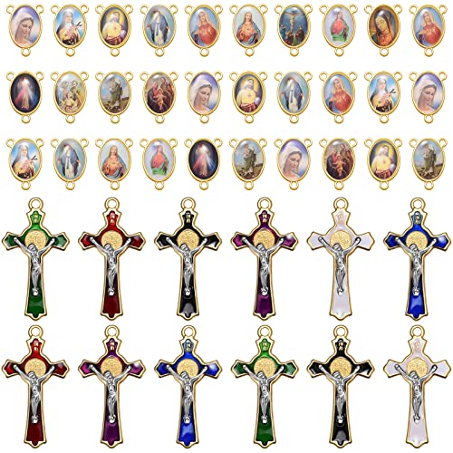 EZVFIRPDFZ 24 Stück/12 Set St. Benedikt Rosenkranz Kreuz und Mittelmedaille Charms Legierung Religion Emaille Jungfrau Maria Charm Anhänger für DIY Schmuckherstellung Kit Supplies von EZVFIRPDFZ