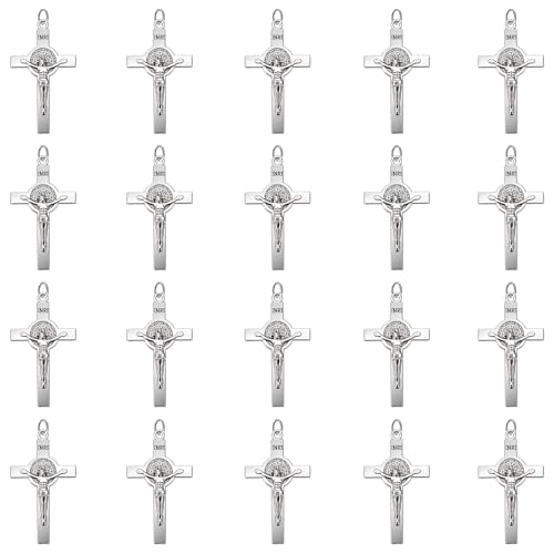 EZVFIRPDFZ 50 Stück Metall Religion Heiliger Benedikt Medaille Kreuz Charm Rosenkranz Mitte Kruzifix Anhänger Perlen für DIY Armband Halskette Schmuckherstellung Zubehör von EZVFIRPDFZ