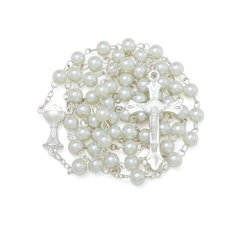 EZVFIRPDFZ 6 mm Perlen-Rosenkranz mit Kruzifix, katholische Halskette für Damen, mit Samtbeutel oder Rosenkranz-Box von EZVFIRPDFZ