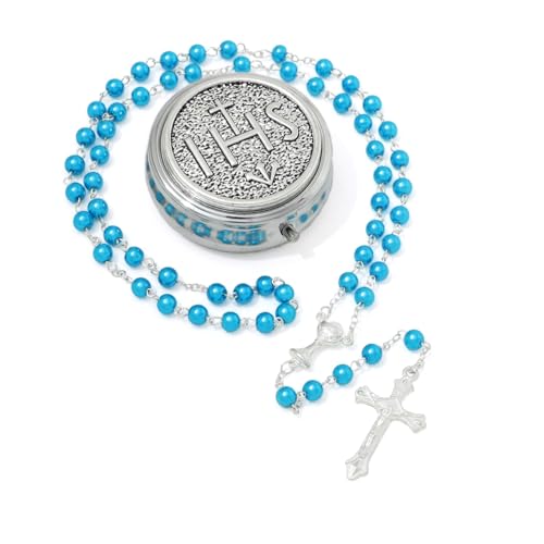 EZVFIRPDFZ 6 mm Perlen-Rosenkranz mit Kruzifix, katholische Halskette für Damen, mit Samtbeutel oder Rosenkranz-Box von EZVFIRPDFZ