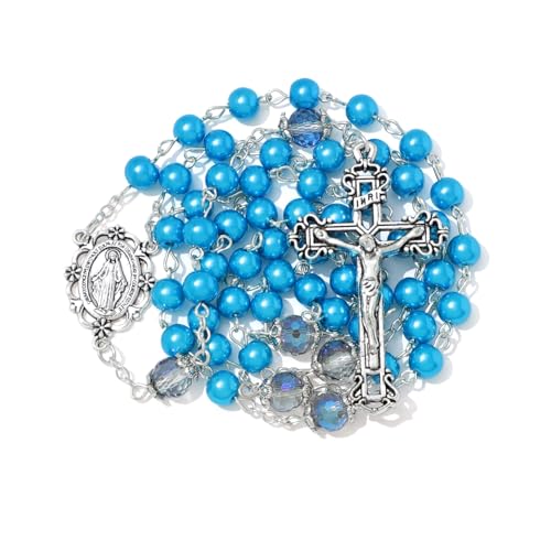 EZVFIRPDFZ 6 mm Perlen-Rosenkranz mit Kruzifix, katholische Halskette für Damen, mit Samtbeutel oder Rosenkranz-Box von EZVFIRPDFZ