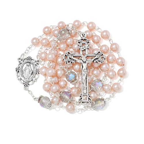 EZVFIRPDFZ 6 mm Perlen-Rosenkranz mit Kruzifix, katholische Halskette für Damen, mit Samtbeutel oder Rosenkranz-Box von EZVFIRPDFZ
