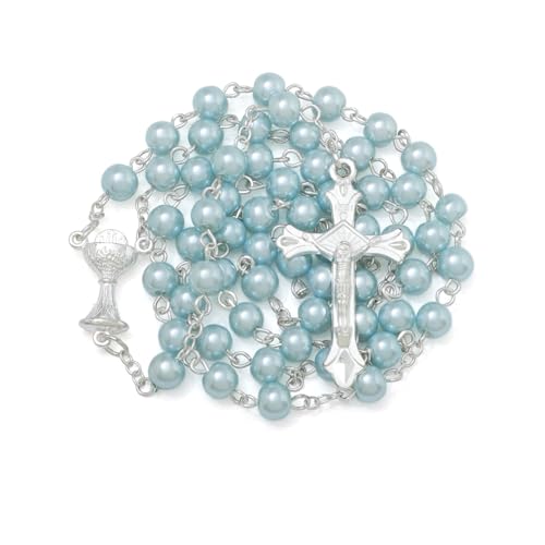 EZVFIRPDFZ 6 mm Perlen-Rosenkranz mit Kruzifix, katholische Halskette für Damen, mit Samtbeutel oder Rosenkranz-Box von EZVFIRPDFZ