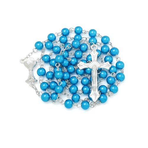 EZVFIRPDFZ 6 mm Perlen-Rosenkranz mit Kruzifix, katholische Halskette für Damen, mit Samtbeutel oder Rosenkranz-Box von EZVFIRPDFZ
