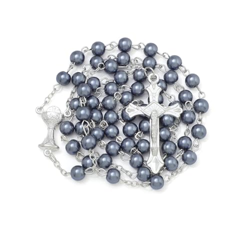 EZVFIRPDFZ 6 mm Perlen-Rosenkranz mit Kruzifix, katholische Halskette für Damen, mit Samtbeutel oder Rosenkranz-Box von EZVFIRPDFZ