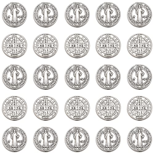 EZVFIRPDFZ 60 Stück Jesus Kreuz Heiliger Benedikt Medaille religiöse Abstandshalter Perlen doppelseitig Legierung lose Perlen Charms für DIY Armband Halskette Schmuckherstellung von EZVFIRPDFZ