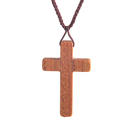 EZVFIRPDFZ Bunte Halskette mit Kreuz-Anhänger aus Holz mit Kordel, natürlicher Holzanhänger, Halskette für Männer und Frauen, katholischer Rosenkranz, religiöser Gebetsschmuck von EZVFIRPDFZ