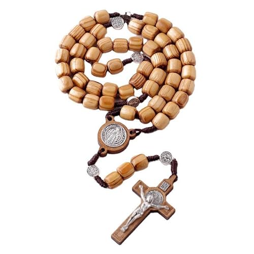 EZVFIRPDFZ Echte Rosenkranz-Halskette, hergestellt in Italien, gesegneter Papst Franziskus, Benedikt-Medaille, Kreuz, perfekt für Autospiegel, Schutzpatron der christlichen Werte von Studenten von EZVFIRPDFZ