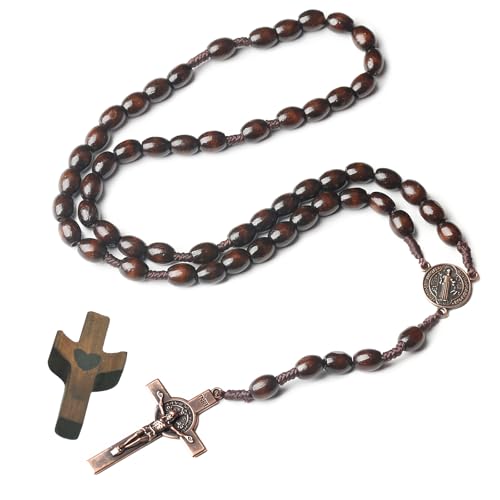 EZVFIRPDFZ Handgefertigter Rosenkranz aus Holz, katholischer Rosenkranz, Kruzifix-Anhänger, Kommunionsgeschenk für Männer und Frauen, Taufgeschenk, einfarbiger Stil, Rosenkranz für Mutter, Oma, ältere von EZVFIRPDFZ