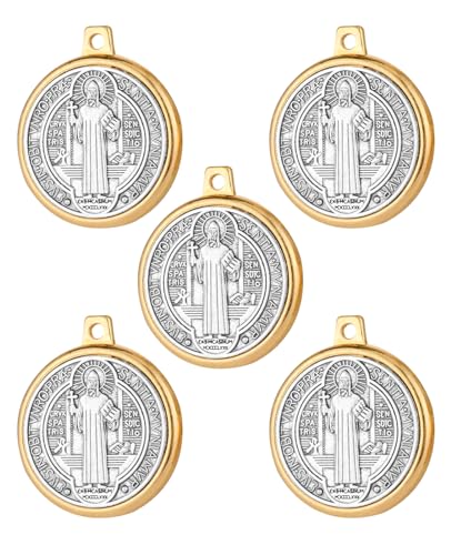 EZVFIRPDFZ Heiliger Benedikt-Medaillen mit 3 Löchern, Mittelstück für Heiliger Benedikt, Schutz vor dem Bösen, Charm-Anhänger für selbstgemachte Rosenkranz-Halskette, für Damen und Herren von EZVFIRPDFZ