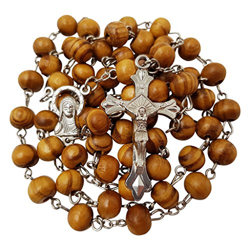 EZVFIRPDFZ Katholische Rosenkranz-Halskette, 8 mm, Holz-Rosenkranz, Jerusalem-Kreuz, Jungfrau Maria, Mittelstück mit Zertifikat von EZVFIRPDFZ
