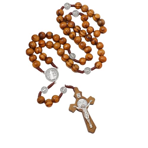 EZVFIRPDFZ Katholische Rosenkranz-Halskette aus Holz mit Jesus-Kruzifix, handgefertigtes Gebet für Männer und Frauen von EZVFIRPDFZ