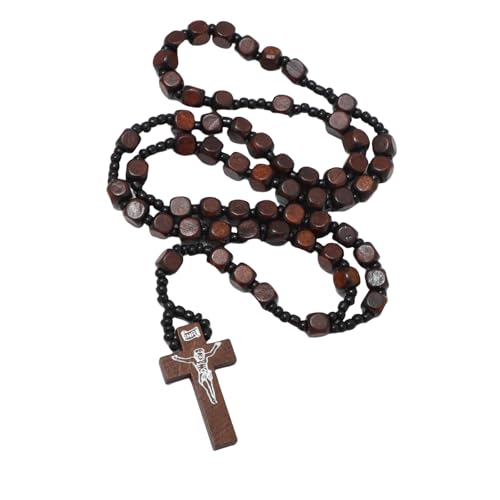EZVFIRPDFZ Katholische Rosenkranz-Halskette aus Holz mit Jesus-Kruzifix, handgefertigtes Gebet für Männer und Frauen von EZVFIRPDFZ