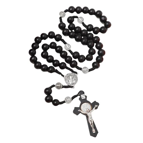 EZVFIRPDFZ Katholische Rosenkranz-Halskette aus Holz mit Jesus-Kruzifix, handgefertigtes Gebet für Männer und Frauen von EZVFIRPDFZ