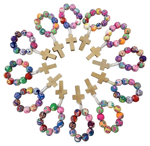 EZVFIRPDFZ Katholischer Finger-Rosenkranz mit Kreuz, mehrfarbig, Polymerton, religiöses Geschenk, 12 Stück von EZVFIRPDFZ