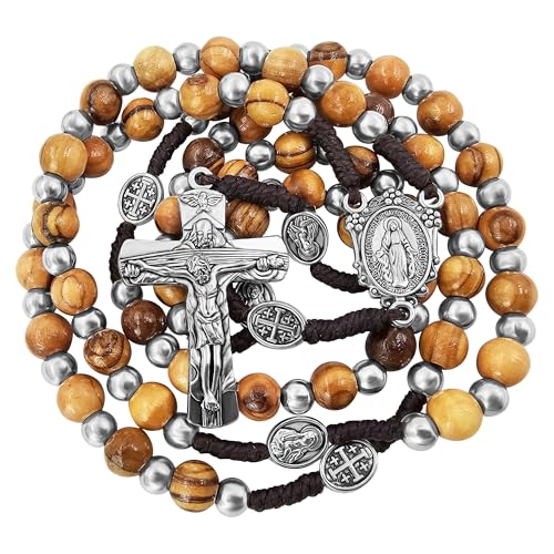 EZVFIRPDFZ Katholischer Rosenkranz "Our Lady of Grace" für Herren, Olivenholz, Dreifaltigkeitskruzifix, handgefertigte Rosenkränze für Frauen, religiöses Geschenk, Rosenkranzbeutel und Gebetskarte von EZVFIRPDFZ