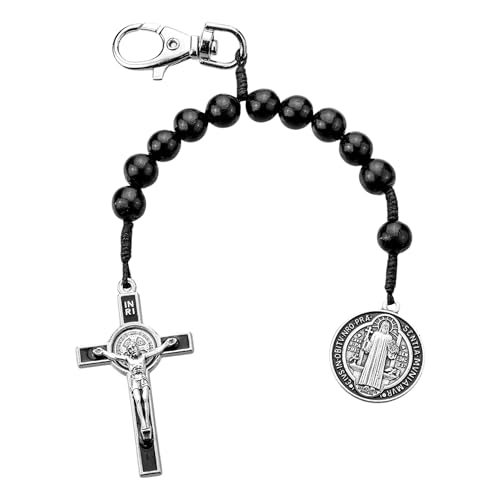 EZVFIRPDFZ One Decade Rosenkranz-Clip, Heiliger Benedikt-Medaille, religiöser Rucksackanhänger, 22,9 cm, Schwarz von EZVFIRPDFZ