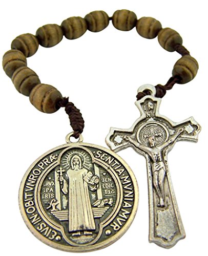 EZVFIRPDFZ Religiöse Geschenke, brauner Holz-Gebetsperlen-Rosenkranz mit Heiliger Benedikt-Medaille und Kruzifix, 22,9 cm von EZVFIRPDFZ
