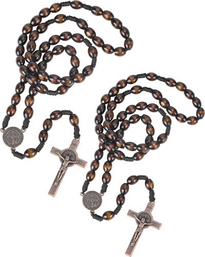 EZVFIRPDFZ Rosenkranz-Halskette, handgefertigt, Holz, Metall, Kreuz, für katholisches oder christliches Geschenk von EZVFIRPDFZ