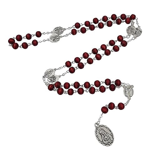 EZVFIRPDFZ Rosenkranz Katholisch für Frauen Rosenkranz Halskette Holz Kreuz Anhänger Halskette Taufe Konfirmation Kommunion von EZVFIRPDFZ