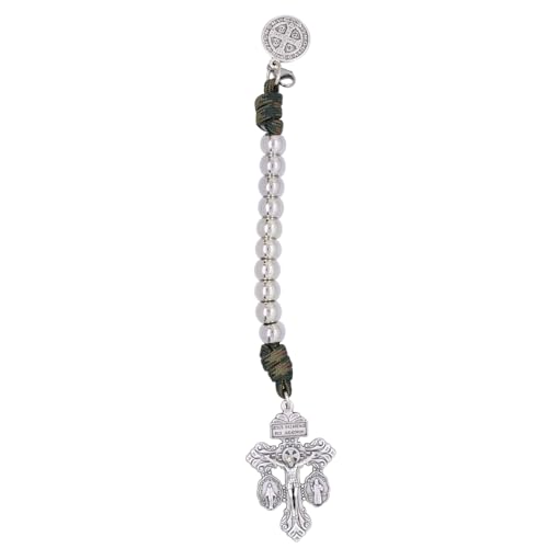 EZVFIRPDFZ Rosenkranz-Strang mit Aufschrift "One Decade", "Pardon Cross and Saint Benedikt"-Medaille, zum Aufhängen an einer Handtasche oder einem Rucksack, hergestellt in Italien von EZVFIRPDFZ