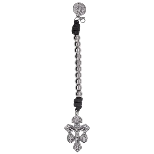 EZVFIRPDFZ Rosenkranz-Strang mit Aufschrift "One Decade", "Pardon Cross and Saint Benedikt"-Medaille, zum Aufhängen an einer Handtasche oder einem Rucksack, hergestellt in Italien von EZVFIRPDFZ