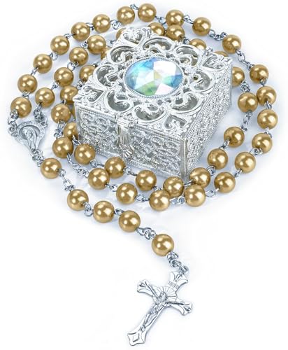 EZVFIRPDFZ Rosenkranz zur Erstkommunion, für Mädchen und Jungen, katholische Perlen für Männer, Frauen, Rosenkranz-Halskette als Geschenk für Mutter, Großmutter, Ältere, Box EZVFIRPDFZ Rosenkranz zur Erstkommunion, für Mädchen und Jungen, katholische Perlen für Männer, Frauen, Rosenkranz-Halskette als Geschenk für Mutter, Großmutter, Ältere, Box von EZVFIRPDFZ
