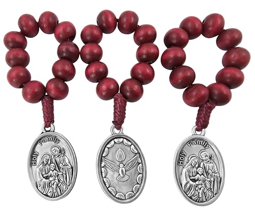 EZVFIRPDFZ Set mit 3 Finger-Rosenkranzen, katholische Heilige, Andachtsmedaille, ein Jahrzehnt, Gebetstasche, Rosenkranz, rotes Holz, handgefertigt, Mini-Rosenkränze, religiöses Geschenk von EZVFIRPDFZ