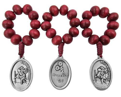 EZVFIRPDFZ Set mit 3 Finger-Rosenkranzen, katholische Heilige, Andachtsmedaille, ein Jahrzehnt, Gebetstasche, Rosenkranz, rotes Holz, handgefertigt, Mini-Rosenkränze, religiöses Geschenk von EZVFIRPDFZ