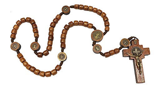 EZVFIRPDFZ St. Benedikt Holzperlen Schnur-Rosenkranz für Damen und Herren mit St. Benito Kruzifix und Medaille. Hergestellt in Brasilien von EZVFIRPDFZ
