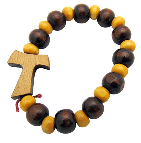 EZVFIRPDFZ Tau Kreuz des Franziskus Holz-Rosenkranz-Armband, christliche Mode von EZVFIRPDFZ