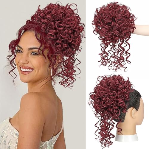 Elastischer Kordelzug unordentliche flauschige Duttstücke mit langen Ranken, gelockt, für Hochsteckfrisuren, Haarteil, synthetisches Chignon-Haargummi, Pferdeschwanz-Verlängerung für Damen, für den von EZVFIRPDFZ