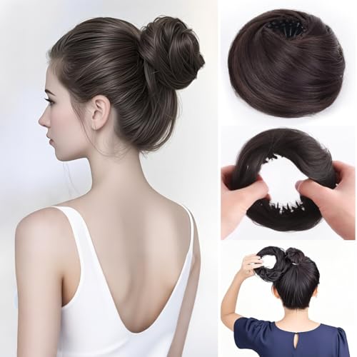 Haargummi für Hochsteckfrisuren, für Damen und Mädchen, schrumpfbar, Donut-Pferdeschwanz-Haarteile (dunkelschwarz) von EZVFIRPDFZ
