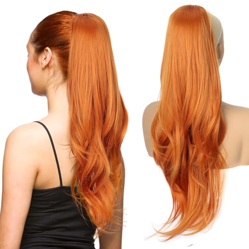 Pferdeschwanz-Verlängerung mit Kordelzug, Braun zu Blond, 66 cm lang, natürliches glattes gewelltes Ende, synthetisches Haarteil für Damen und Mädchen für den täglichen Gebrauch von EZVFIRPDFZ