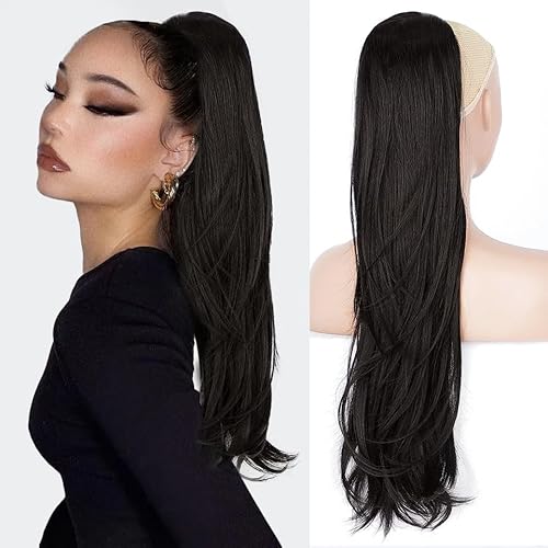 Pferdeschwanz-Verlängerung mit Kordelzug, Braun zu Blond, 66 cm lang, natürliches glattes gewelltes Ende, synthetisches Haarteil für Damen und Mädchen für den täglichen Gebrauch von EZVFIRPDFZ