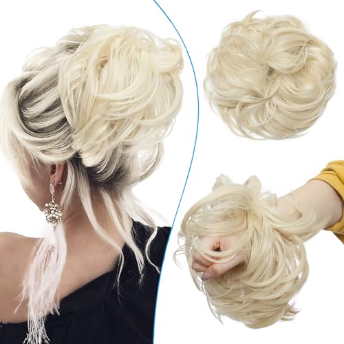 Unordentliche Hochsteckfrisur-Dutts für Frauen, synthetische Pferdeschwanz-Haargummis, Donut-Chignon-Haarteile, Extensions, Aschblond bis Bleichblond von EZVFIRPDFZ