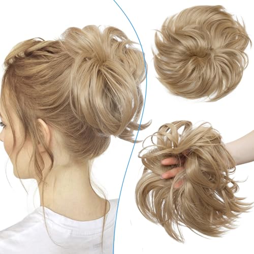 Unordentliche Hochsteckfrisur-Dutts für Frauen, synthetische Pferdeschwanz-Haargummis, Donut-Chignon-Haarteile, Extensions, Aschblond bis Bleichblond von EZVFIRPDFZ