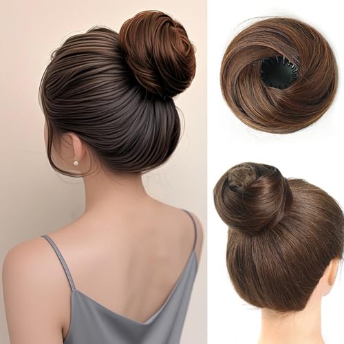 Unordentlicher Dutt, synthetische Chignon-Pferdeschwanz-Verlängerung, flauschige Donut-Hochsteckfrisuren, Haargummis für Damen, schrumpfbar (Hellbraun) von EZVFIRPDFZ