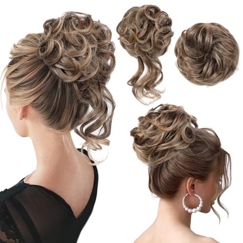 Unordentliches Duttstück, 2 Stile, klassisch, zerzaust, elastische Dutt-Haargummis, Dutt, Donut-Pferdeschwanz, Extensions, unordentliches Dutt-Zubehör für Damen, blond mit Highlights Unordentliches Duttstück, 2 Stile, klassisch, zerzaust, elastische Dutt-Haargummis, Dutt, Donut-Pferdeschwanz, Extensions, unordentliches Dutt-Zubehör für Damen, blond mit Highlights von EZVFIRPDFZ