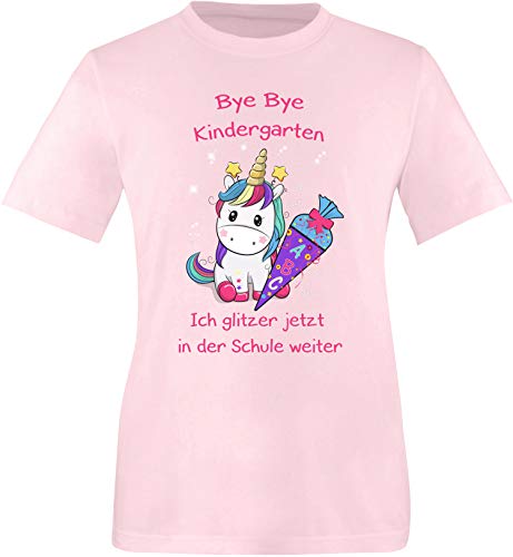 EZYshirt® Bye Bye Kindergarten ich Glitzer jetzt in der Schule | Einschulung Schulanfang 2021 Einhorn T-Shirt Kinder von Ezyshirt