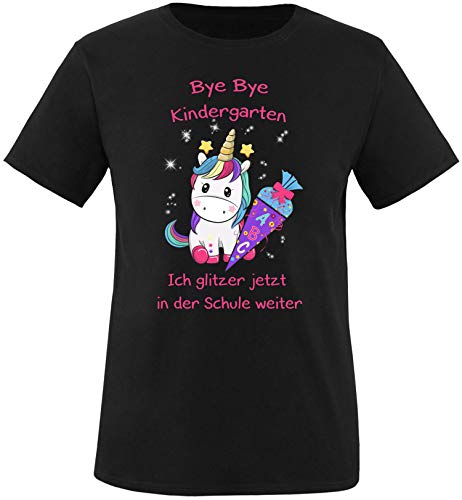 EZYshirt® Bye Bye Kindergarten ich Glitzer jetzt in der Schule | Einschulung Schulanfang 2021 Einhorn T-Shirt Kinder von Ezyshirt